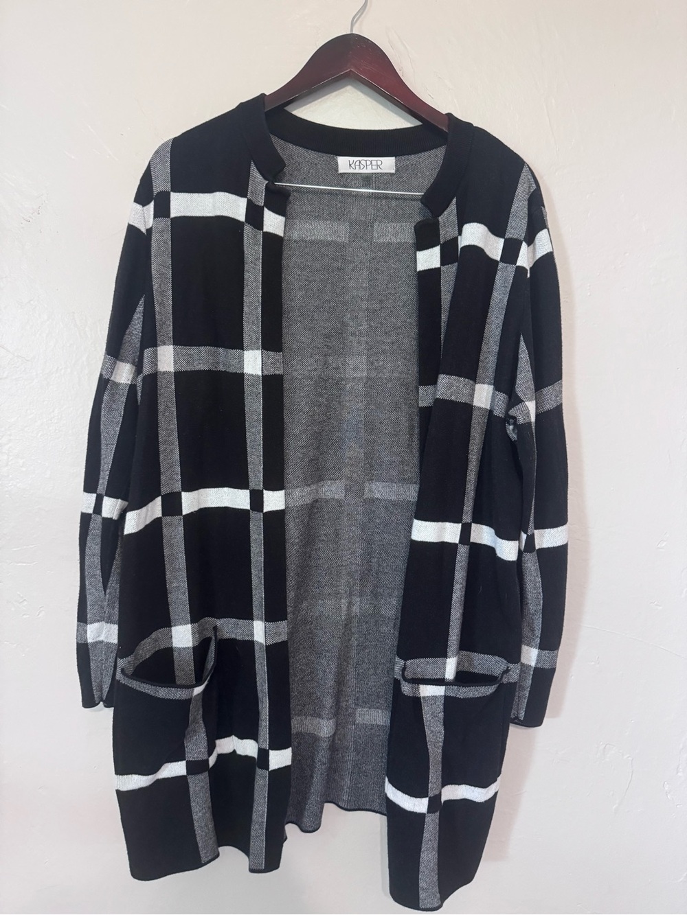 Fall Plaid Cardigan Knit Sweater with Pockets XL Classic Minimalist